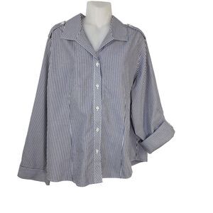Chicos No Iron Womens Shirt Size 3 XL 16 Button Striped Long Tab Sleeves Cotton